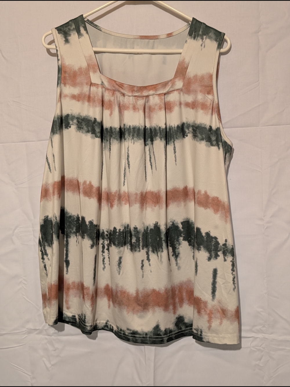 SHEIN Cream Tank Top with Rust & Charcoal Tie-Dye